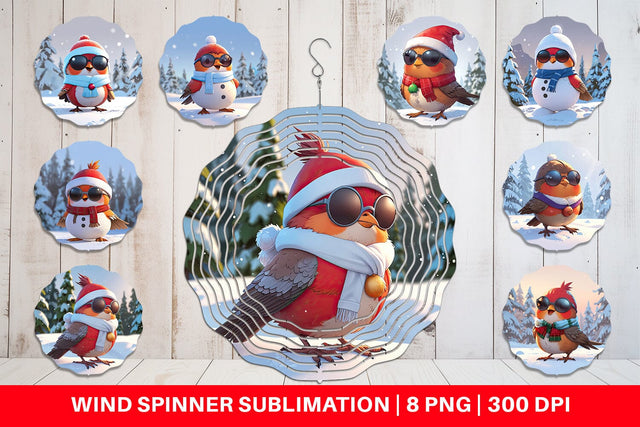 Wind Spinner Robin Bird Christmas Sublimation artnoy 