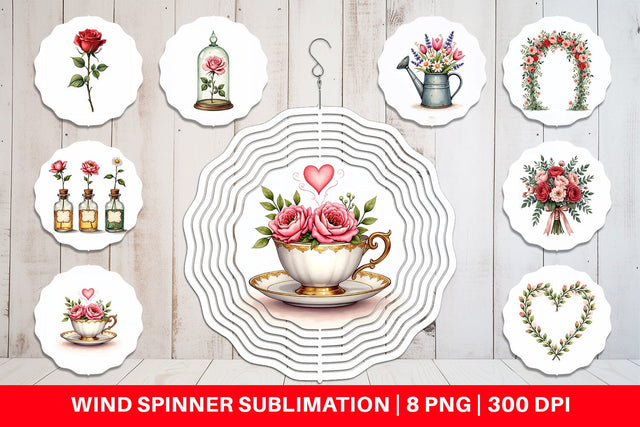 Wind Spinner Romantic Blooms Vintage Floral Valentine Sublimation artnoy 