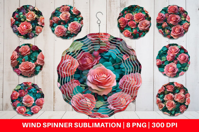 Wind Spinner Rose Flower Pattern Sublimation artnoy 