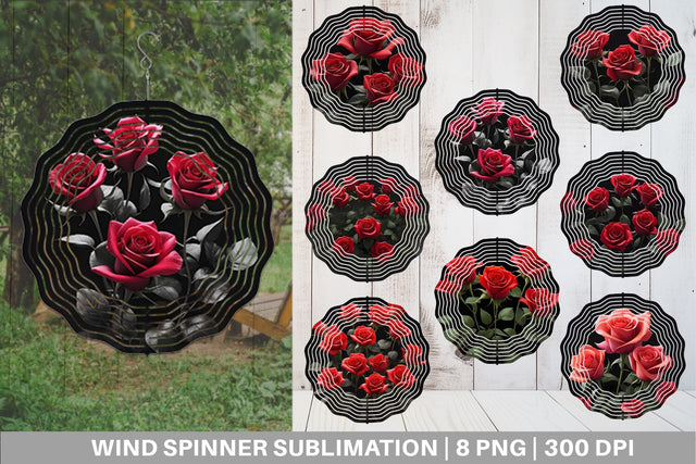 Wind Spinner Rose Flowers Dark Sublimation artnoy 
