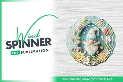 Wind spinner round gnome floral decoration design Sublimation Regulrcrative 
