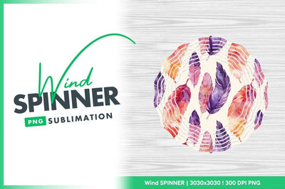 Wind Spinner Round P N G with Watercolor Feathers on White Wood Grain Background Sublimation Regulrcrative 