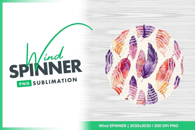 Wind Spinner Round P N G with Watercolor Feathers on White Wood Grain Background Sublimation Regulrcrative 