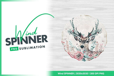 Wind Spinner Round Png Deer Head Floral Design on White Wood Background Sublimation Regulrcrative 