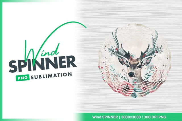 Wind Spinner Round Png Deer Head Floral Design on White Wood Background Sublimation Regulrcrative 