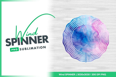 Wind Spinner Round Png Design with Abstract Blue and Pink Watercolor Pattern Sublimation Regulrcrative 