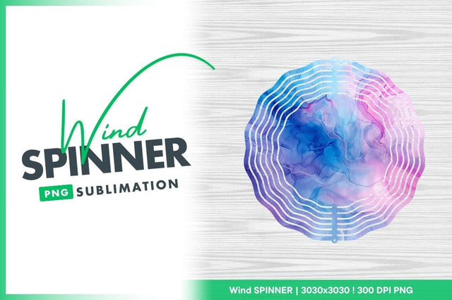 Wind Spinner Round Png Design with Abstract Blue and Pink Watercolor Pattern Sublimation Regulrcrative 