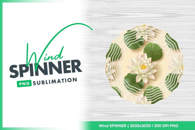 Wind Spinner Round Png Design with Lotus Flowers and Green Leaves Sublimation Regulrcrative 