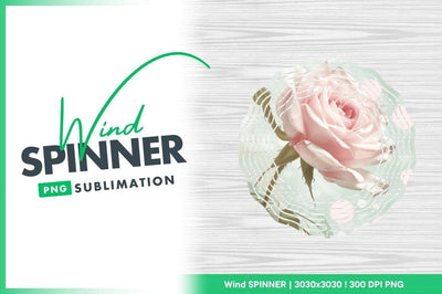 Wind Spinner Round Png Design with Pink Rose and Light Wood Grain Background Sublimation Regulrcrative 