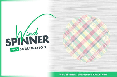Wind Spinner Round Png Design with Plaid Pattern and Text on Wood Grain Sublimation Regulrcrative 