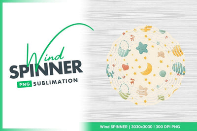 Wind Spinner Round Png Design with Stars Moon and Cute Illustrations Sublimation Regulrcrative 