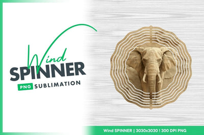 Wind Spinner Round Png Elephant Design on Wood Grain Background Sublimation Regulrcrative 