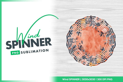 Wind Spinner Round Png Floral Design on Wood Grain Background Sublimation Regulrcrative 