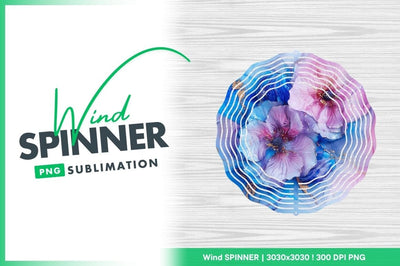 Wind Spinner Round Png Floral Design with Blue Purple and Pink Flowers Sublimation Regulrcrative 