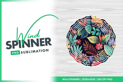 Wind Spinner Round Png Floral Design with Tropical Leaves and Flowers Sublimation Regulrcrative 