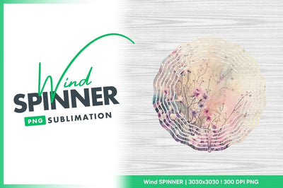 Wind Spinner Round Png Floral Watercolor Design on Wood Grain Background Sublimation Regulrcrative 