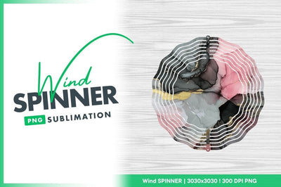 Wind Spinner Round Png with Abstract Ink Design on Wood Grain Background Sublimation Regulrcrative 