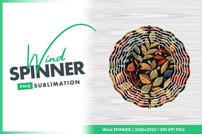 Wind Spinner Round Png with Autumnal Leaf Pattern on White Wood Background Sublimation Regulrcrative 
