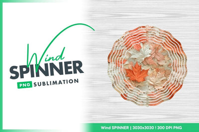 Wind Spinner Round Png with Autumnal Maple Leaves on Wood Grain Background Sublimation Regulrcrative 