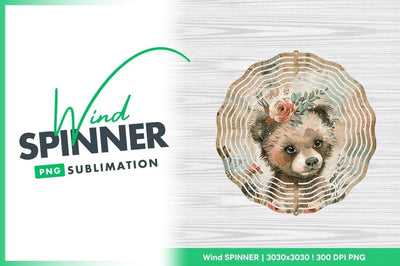 Wind Spinner Round Png with Bear Face Floral Illustration Sublimation Regulrcrative 