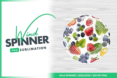 Wind Spinner Round Png with Berries and Fruits Design on White Wood Texture Sublimation Regulrcrative 