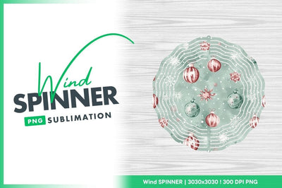 Wind Spinner Round Png with Christmas Ornament Design on Wood Background Sublimation Regulrcrative 