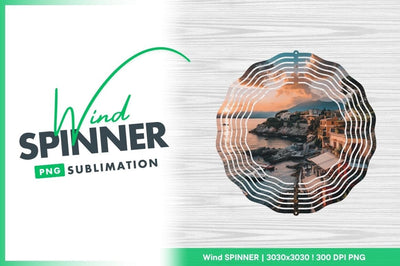 Wind Spinner Round Png with Coastal Scene Sublimation Design Sublimation Regulrcrative 