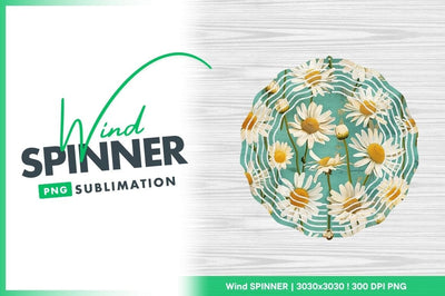 Wind Spinner Round Png with Daisy Flowers on Teal Background Sublimation Regulrcrative 