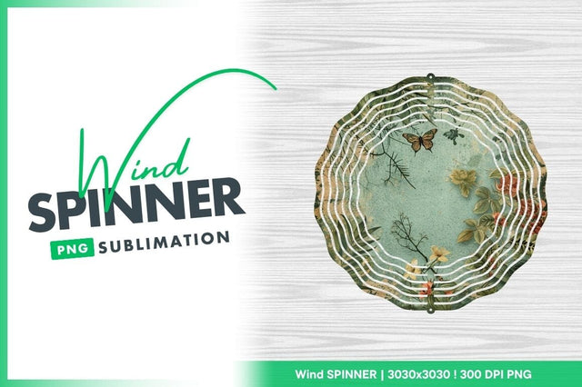 Wind Spinner Round Png with Floral Butterfly and Botanical Design Sublimation Regulrcrative 