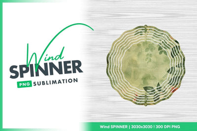 Wind Spinner Round Png with Floral Design and Green and White Elements Sublimation Regulrcrative 