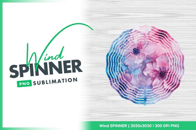 Wind Spinner Round Png with Floral Design in Pink and Blue Colors Sublimation Regulrcrative 