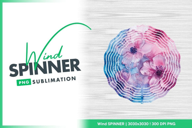 Wind Spinner Round Png with Floral Design in Pink and Blue Colors Sublimation Regulrcrative 
