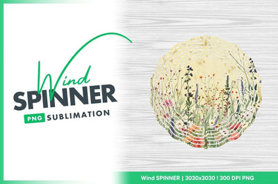 Wind Spinner Round Png with Floral Design on Light Wood Background Sublimation Regulrcrative 