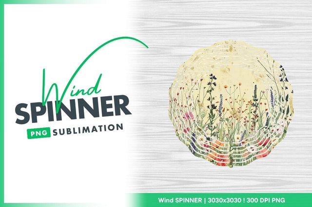 Wind Spinner Round Png with Floral Design on Light Wood Background Sublimation Regulrcrative 