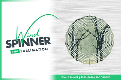 Wind Spinner Round Png with Forest Silhouette Design Sublimation Regulrcrative 
