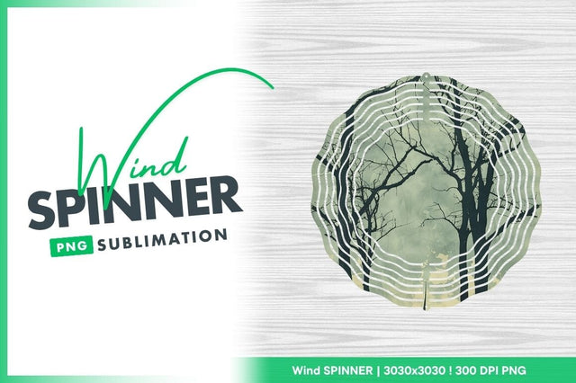 Wind Spinner Round Png with Forest Silhouette Design Sublimation Regulrcrative 