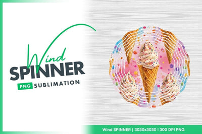 Wind Spinner Round Png with Ice Cream Cone Design on White Wood Background Sublimation Regulrcrative 