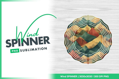 Wind Spinner Round Png with Mountain Landscape Design on Wood Grain Background 1 Sublimation Regulrcrative 