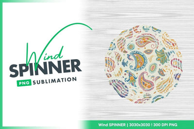 Wind Spinner Round Png with Paisley Pattern on Wood Grain Background Sublimation Regulrcrative 