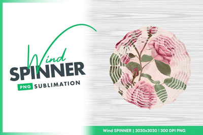 Wind Spinner Round Png with Pink Roses Floral Design on Wood Background Sublimation Regulrcrative 