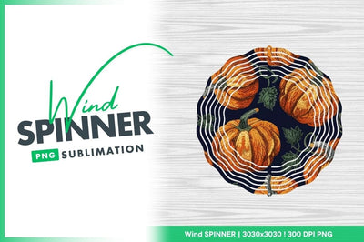 Wind Spinner Round Png with Pumpkins and Leaves on Dark Blue Background Sublimation Regulrcrative 