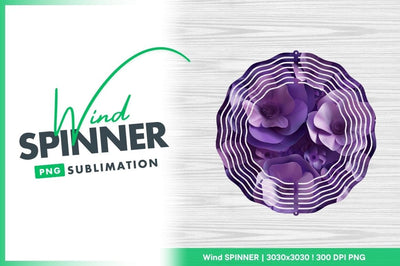 Wind Spinner Round Png with Purple Flowers and White Wave Pattern Sublimation Regulrcrative 