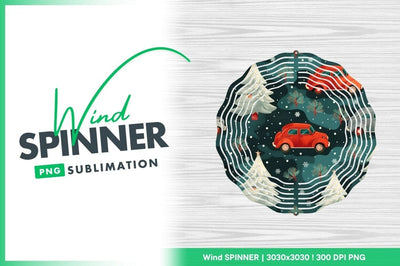 Wind Spinner Round Png with Red Cars and Winter Scene Sublimation Regulrcrative 