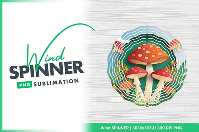 Wind Spinner Round Png with Red Mushrooms and Green Foliage Illustration Sublimation Regulrcrative 