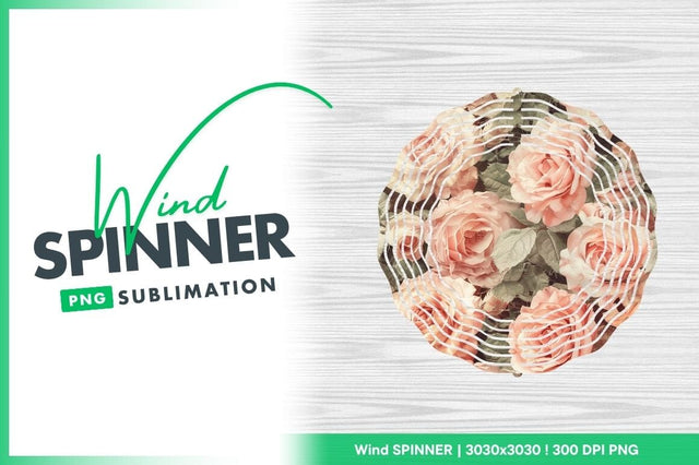 Wind Spinner Round Png with Roses Floral Design on Wood Grain Background Sublimation Regulrcrative 