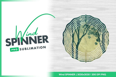 Wind Spinner Round Png with Trees and Green Text on Wood Grain Background Sublimation Regulrcrative 
