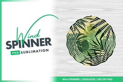 Wind Spinner Round Png with Tropical Leaf Design on White Wood Background 1 Sublimation Regulrcrative 