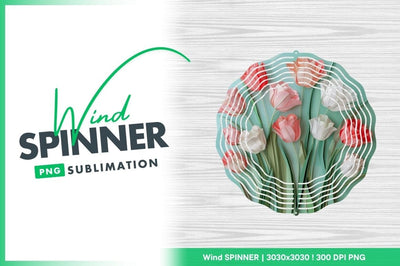 Wind Spinner Round Png with Tulip Flowers on Wooden Background Sublimation Regulrcrative 