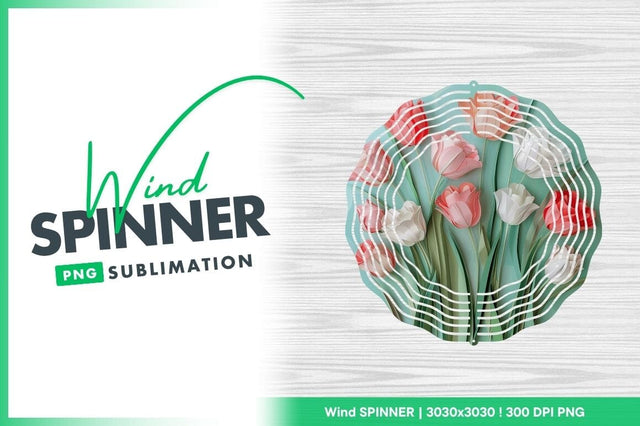Wind Spinner Round Png with Tulip Flowers on Wooden Background Sublimation Regulrcrative 