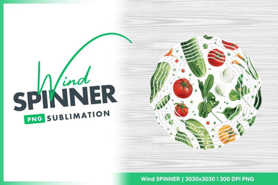 Wind Spinner Round Png with Vegetables and Greenery Illustration Sublimation Regulrcrative 